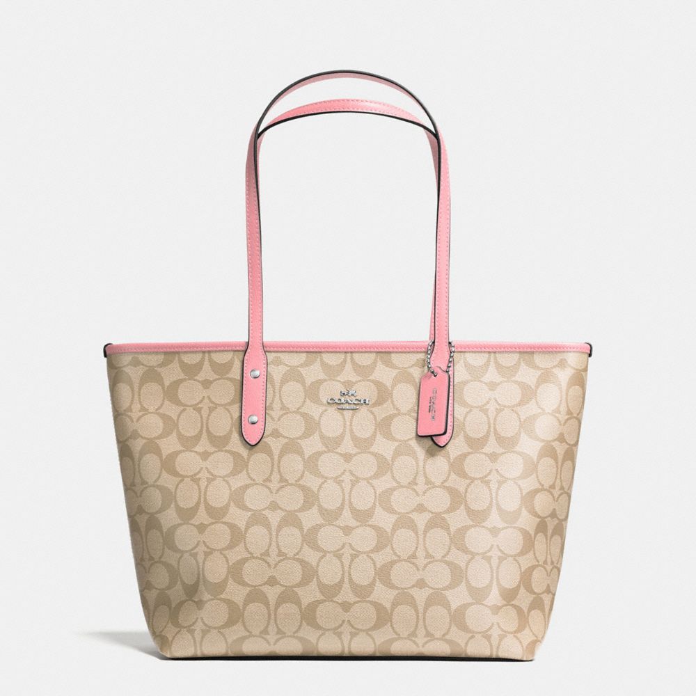 CITY ZIP TOTE IN SIGNATURE COATED CANVAS - SILVER/LIGHT KHAKI/BLUSH - COACH F58292