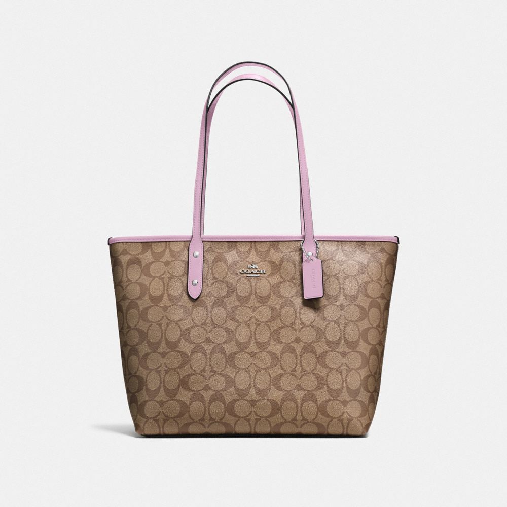 CITY ZIP TOTE IN SIGNATURE CANVAS - KHAKI/LILAC/SILVER - COACH F58292