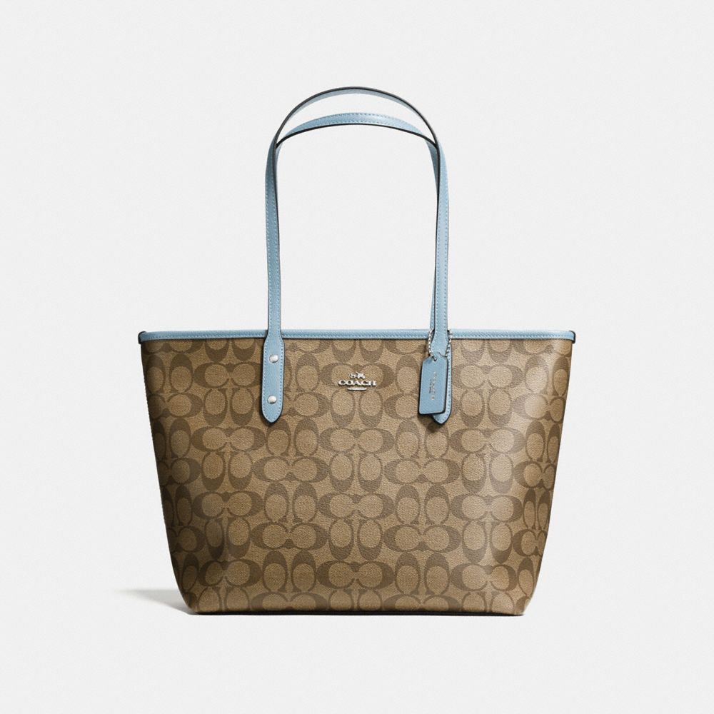 CITY ZIP TOTE IN SIGNATURE CANVAS - KHAKI/CORNFLOWER/SILVER - COACH F58292