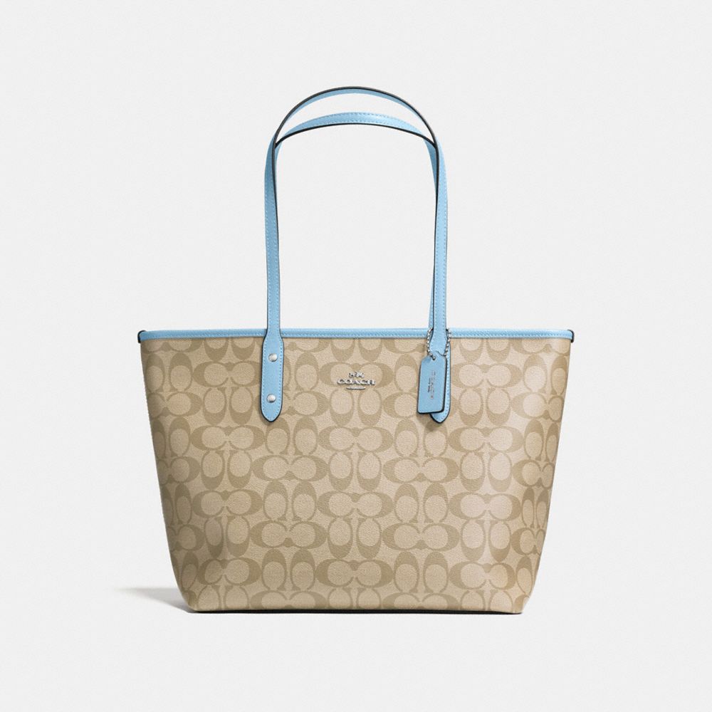 CITY ZIP TOTE IN SIGNATURE CANVAS - F58292 - LT KHAKI/CORNFLOWER/SILVER