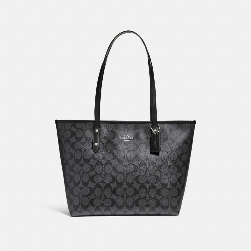 COACH F58292 City Zip Tote SILVER/BLACK SMOKE