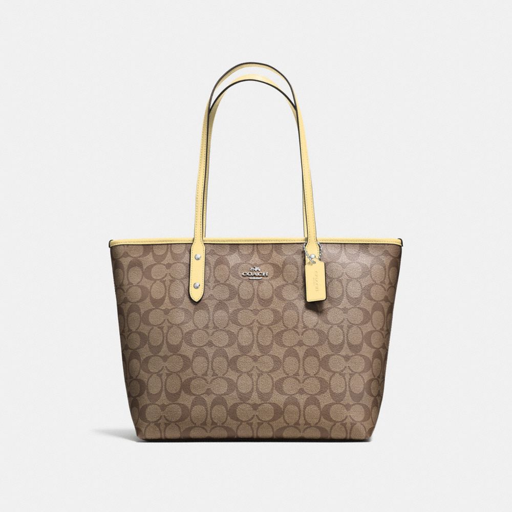 CITY ZIP TOTE IN SIGNATURE CANVAS - COACH f58292 -  khaki/vanilla/silver