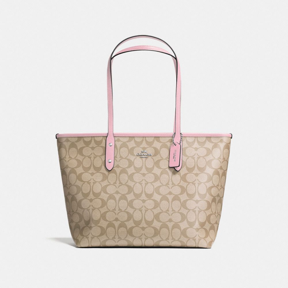 CITY ZIP TOTE IN SIGNATURE CANVAS - LIGHT KHAKI/CARNATION/SILVER - COACH F58292