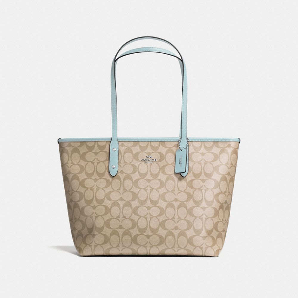 CITY ZIP TOTE IN SIGNATURE CANVAS - F58292 - LIGHT KHAKI/SEAFOAM/SILVER