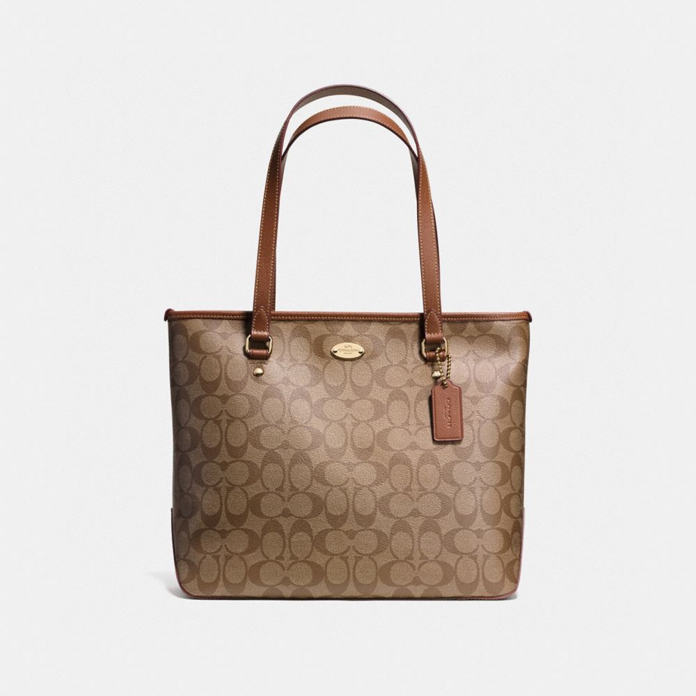 ZIP TOP TOTE IN SIGNATURE - IMITATION GOLD/KHAKI/SADDLE - COACH F58294