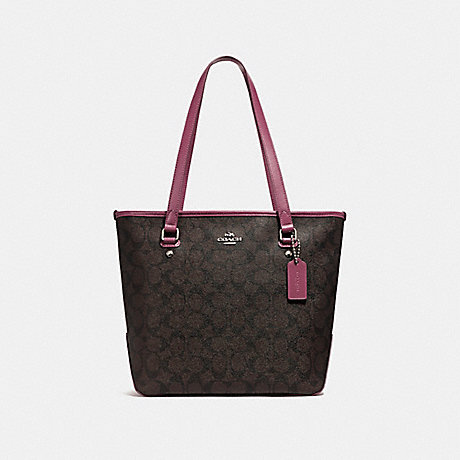 COACH ZIP TOP TOTE - LIGHT GOLD/BROWN ROUGE - f58294