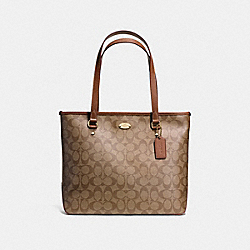 ZIP TOP TOTE IN SIGNATURE COATED CANVAS - COACH f58294 - LIGHT GOLD/KHAKI