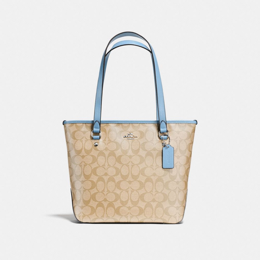 ZIP TOP TOTE IN SIGNATURE - SILVER/LIGHT KHAKI/CORNFLOWER - COACH F58294