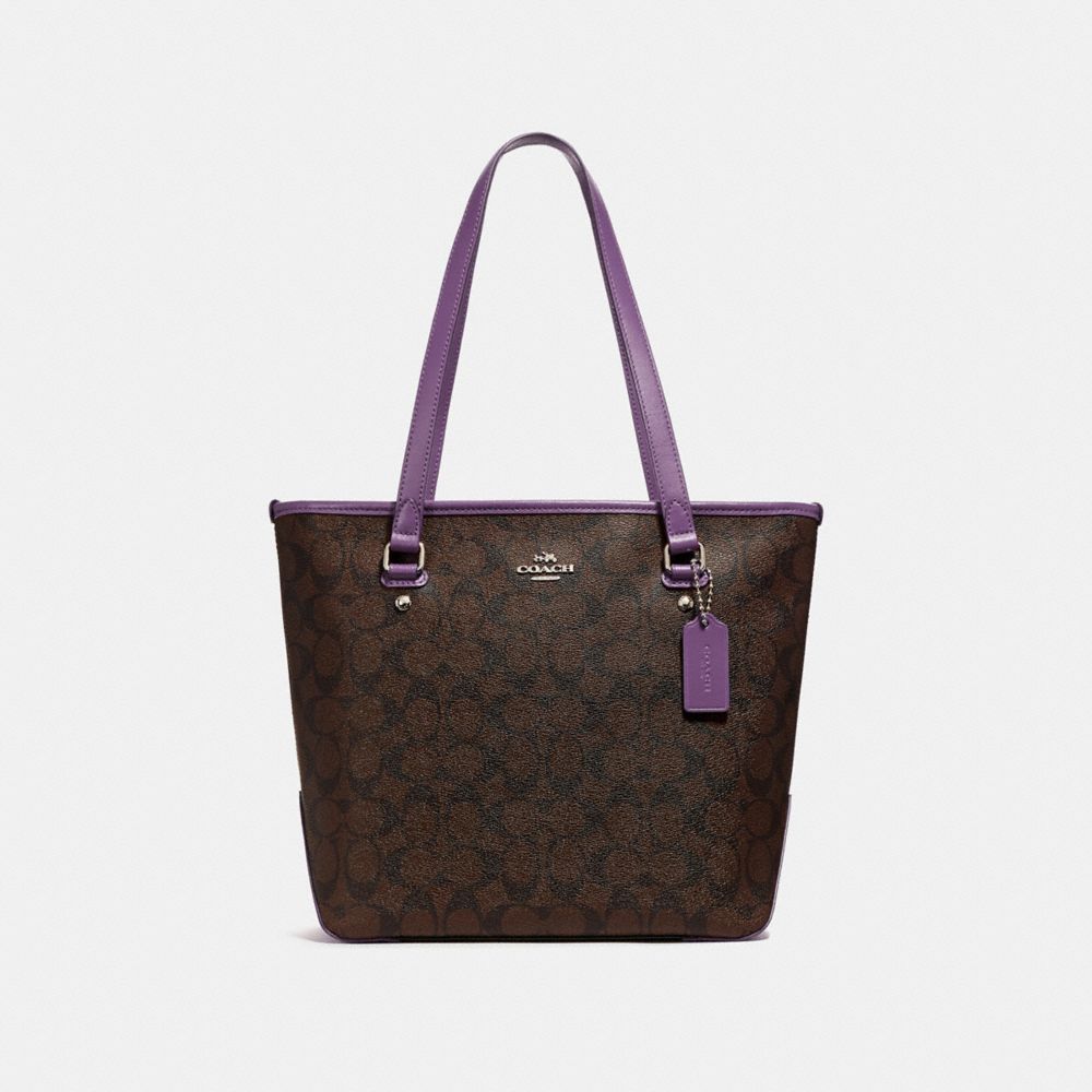 ZIP TOP TOTE - SILVER/BROWN - COACH F58294