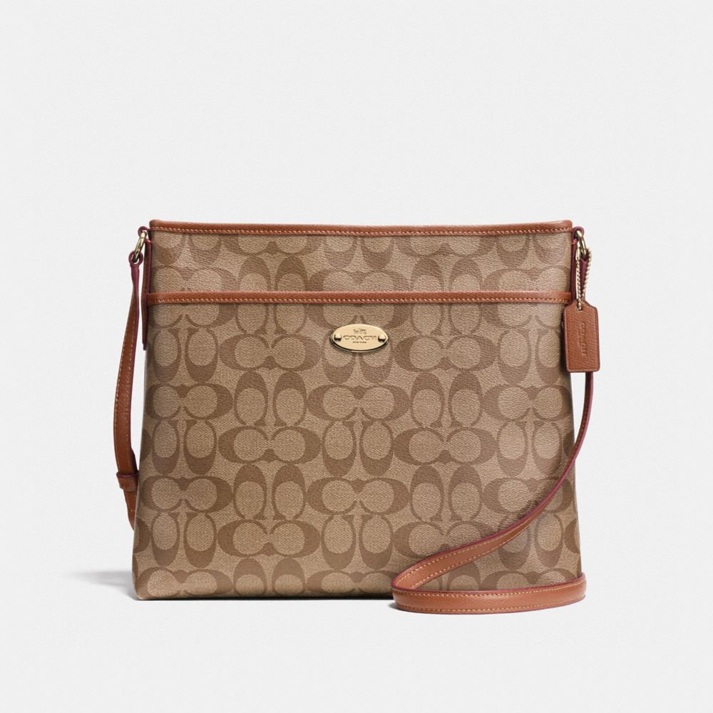 COACH F58297 FILE BAG IN SIGNATURE IMITATION-GOLD/KHAKI/SADDLE