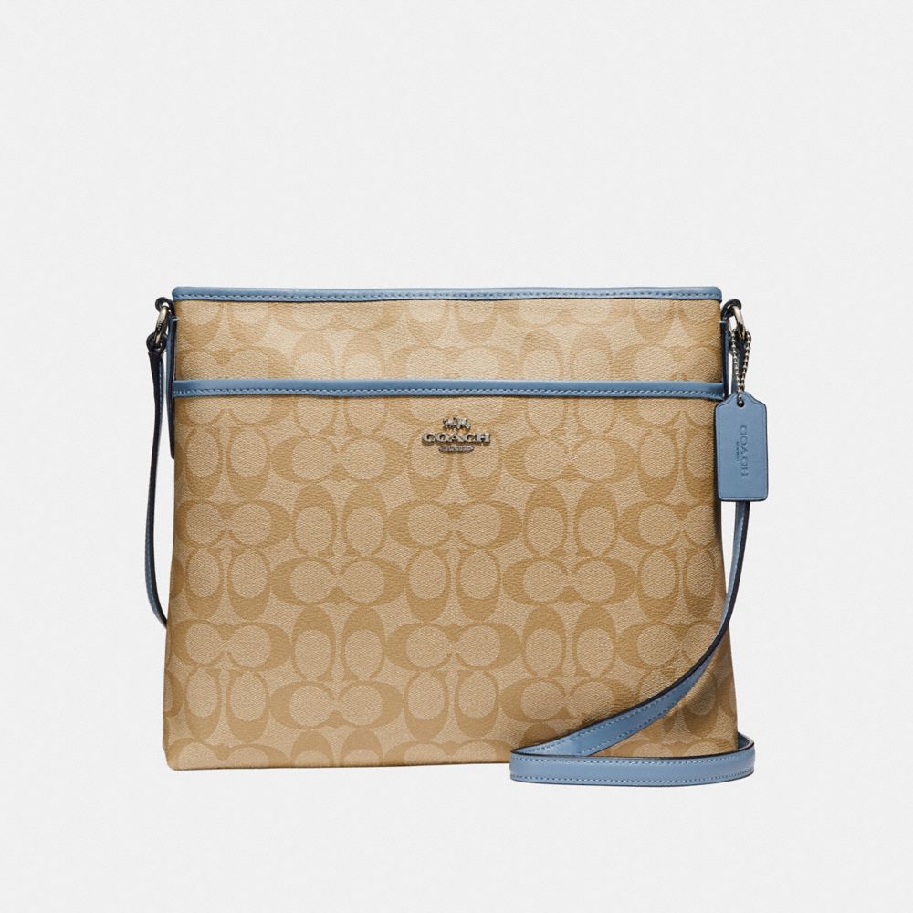 COACH f58297 FILE BAG IN SIGNATURE CANVAS LIGHT KHAKI/POOL/SILVER