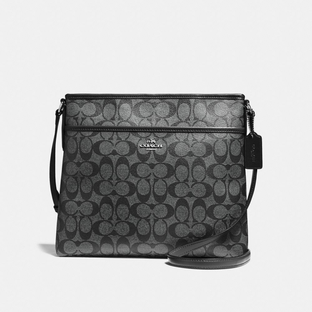 FILE BAG IN SIGNATURE COATED CANVAS - COACH f58297 - SILVER/BLACK  SMOKE