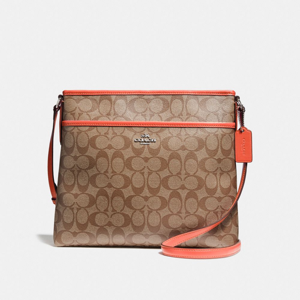 COACH FILE BAG IN SIGNATURE CANVAS - KHAKI/ORANGE RED/SILVER - F58297