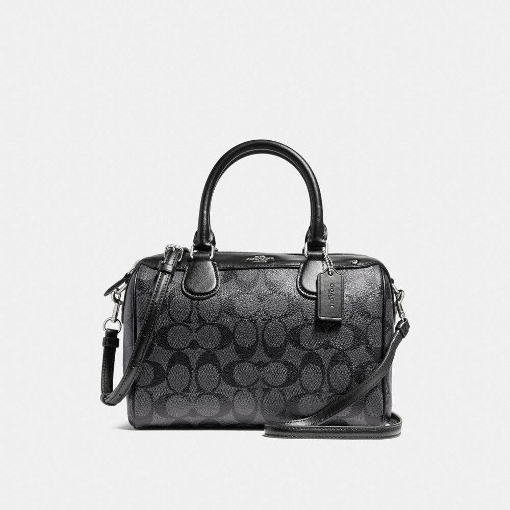 COACH F58312 MINI BENNETT SATCHEL IN SIGNATURE CANVAS BLACK SMOKE/BLACK/SILVER