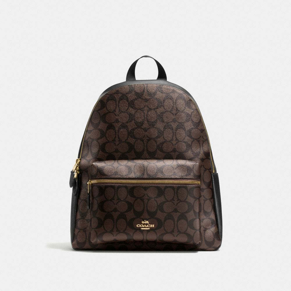 CHARLIE BACKPACK IN SIGNATURE CANVAS - BROWN/BLACK/LIGHT GOLD - COACH F58314