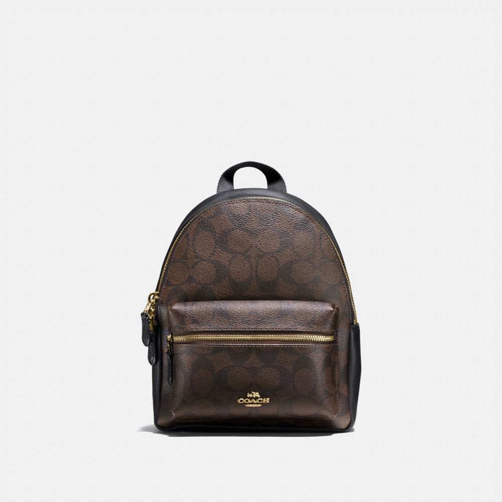 COACH MINI CHARLIE BACKPACK IN SIGNATURE COATED CANVAS - IMITATION GOLD/BROWN - F58315