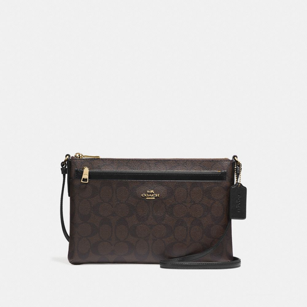 COACH F58316 - EAST/WEST CROSSBODY WITH POP-UP POUCH IN SIGNATURE CANVAS BROWN/BLACK/LIGHT GOLD