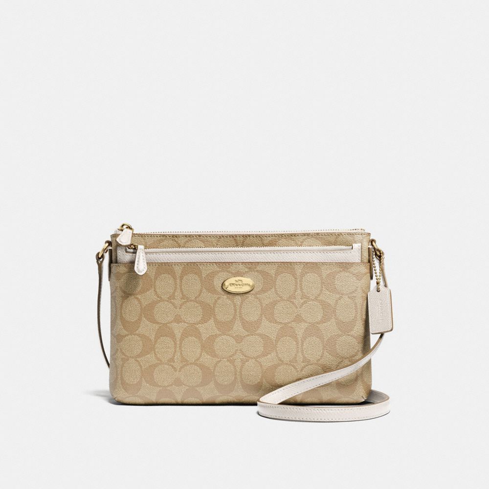 EAST/WEST CROSSBODY WITH POP UP POUCH IN SIGNATURE - f58316 - IMITATION GOLD/LIGHT KHAKI/CHALK