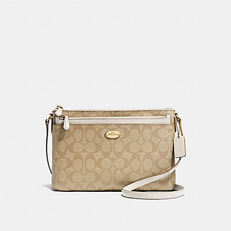 COACH F58316 EAST/WEST CROSSBODY WITH POP-UP POUCH IN SIGNATURE CANVAS LIGHT KHAKI/CHALK/LIGHT GOLD