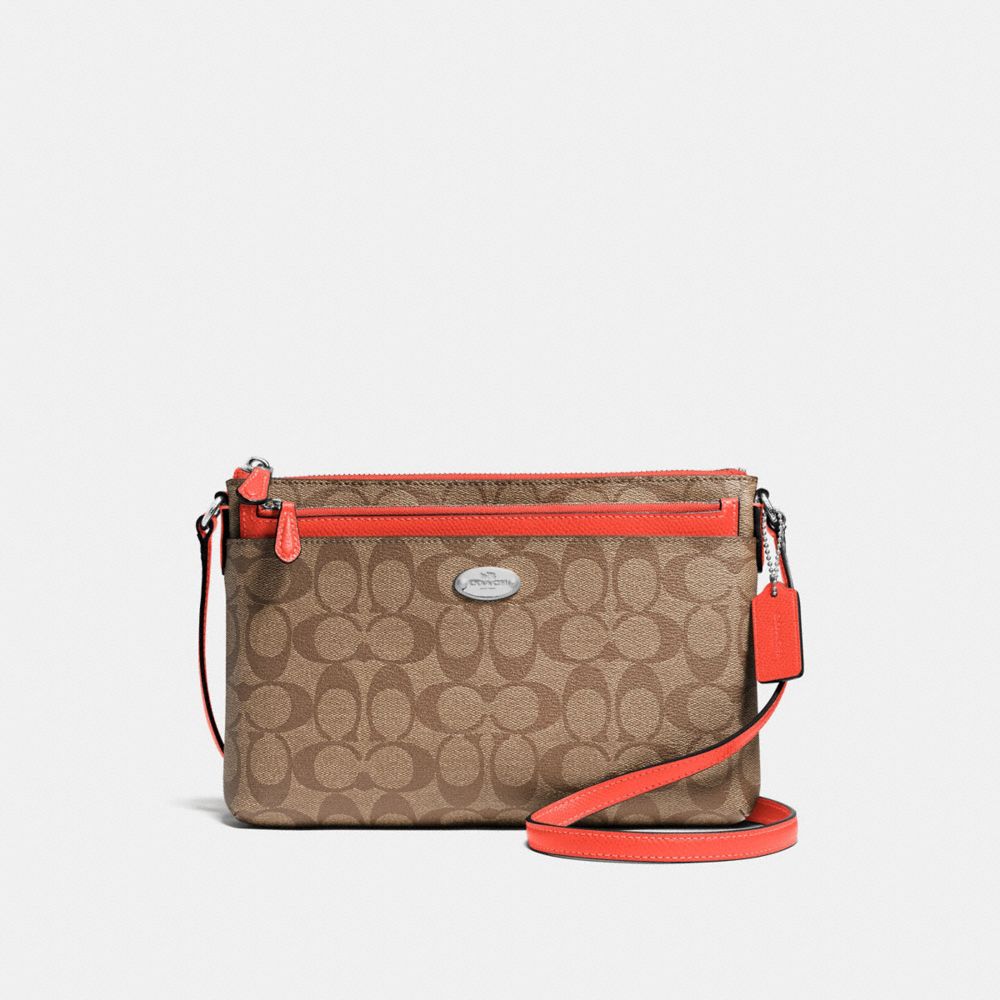 COACH F58316 - EAST/WEST CROSSBODY WITH POP-UP POUCH IN SIGNATURE COATED CANVAS SILVER/KHAKI