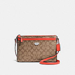 COACH EAST/WEST CROSSBODY WITH POP-UP POUCH IN SIGNATURE COATED CANVAS - SILVER/KHAKI - F58316