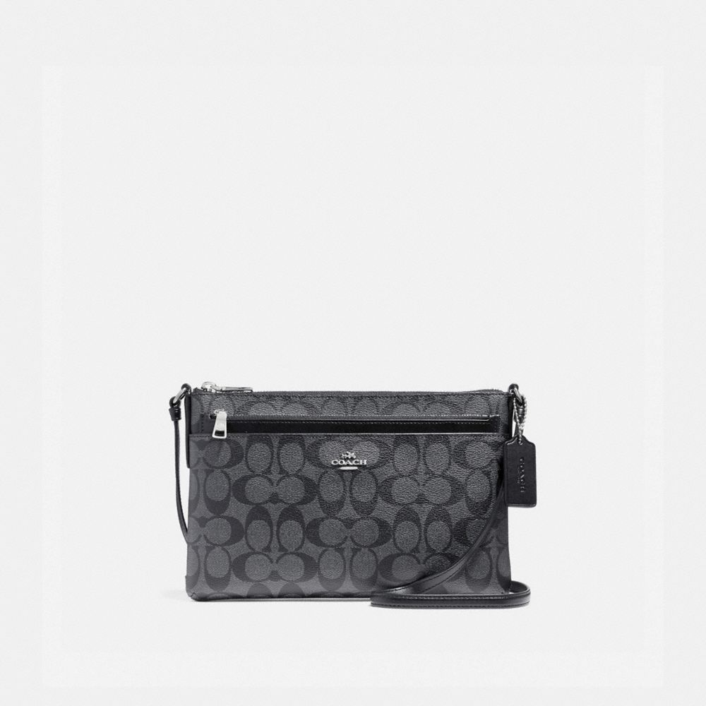 COACH F58316 EAST/WEST CROSSBODY WITH POP-UP POUCH IN SIGNATURE COATED CANVAS SILVER/BLACK-SMOKE