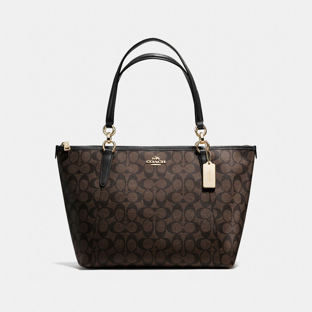 AVA TOTE IN SIGNATURE - f58318 - IMITATION GOLD/BROWN/BLACK