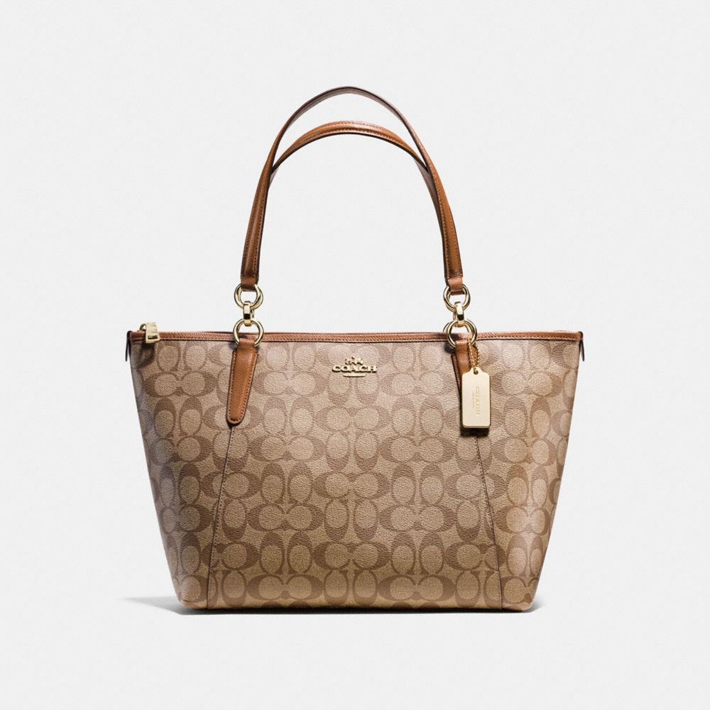 AVA TOTE IN SIGNATURE - f58318 - IMITATION GOLD/KHAKI/SADDLE