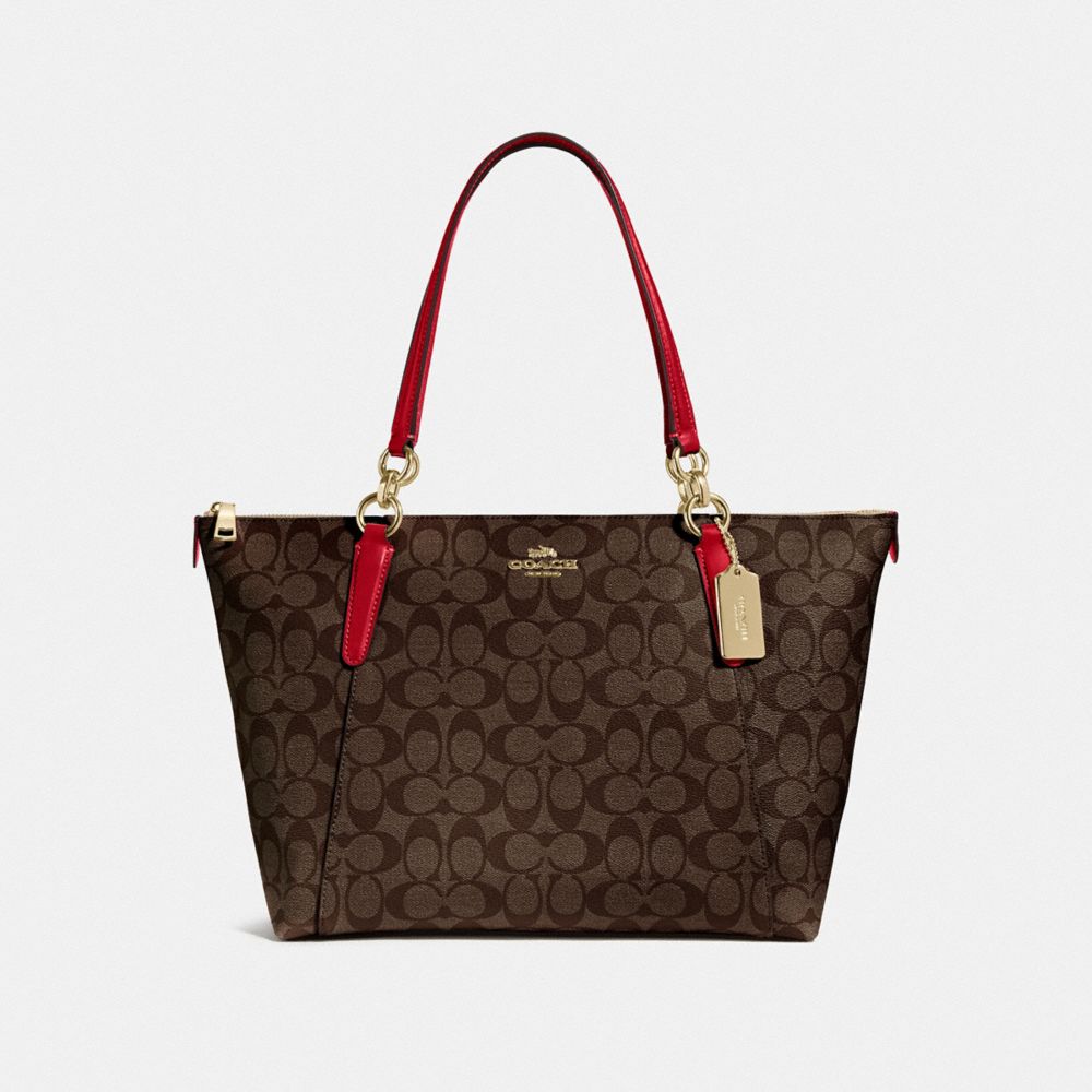 AVA TOTE IN SIGNATURE CANVAS - F58318 - BROWN/TRUE RED/IMITATION GOLD