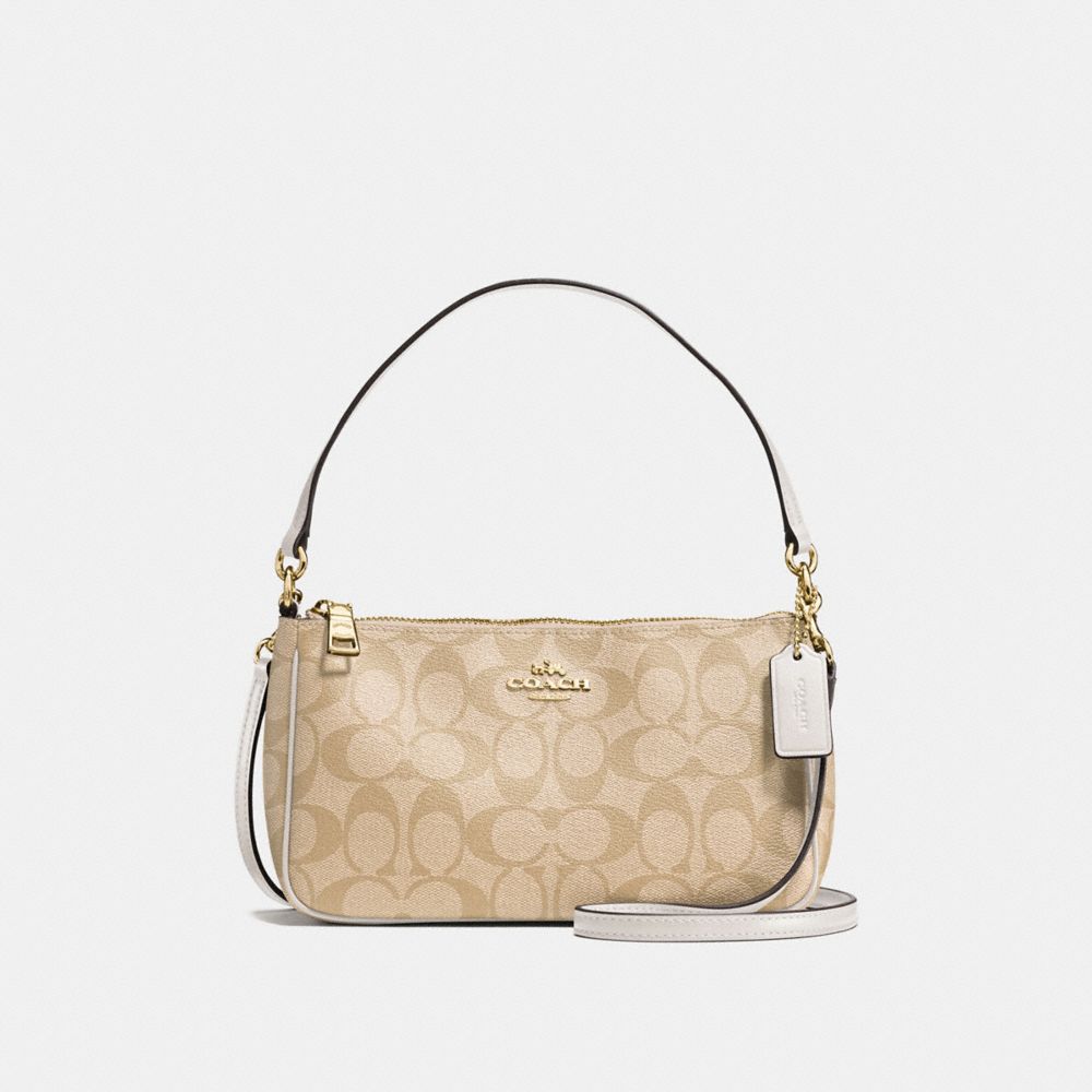 COACH F58321 MESSICO TOP HANDLE POUCH IN SIGNATURE IMITATION-GOLD/LIGHT-KHAKI/CHALK