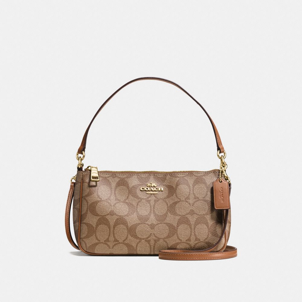 COACH TOP HANDLE POUCH IN SIGNATURE CANVAS - KHAKI/SADDLE 2/LIGHT GOLD - F58321