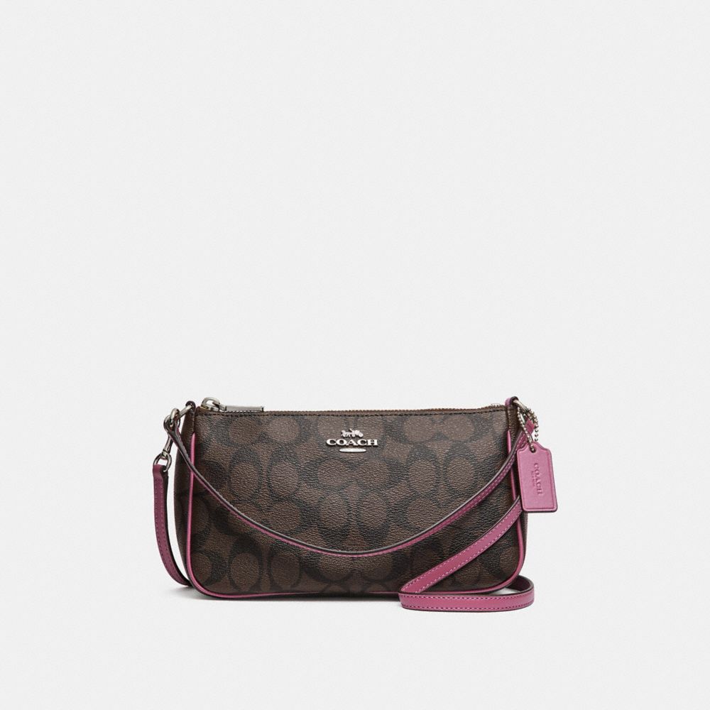 COACH F58321 TOP HANDLE POUCH BROWN/AZALEA/SILVER