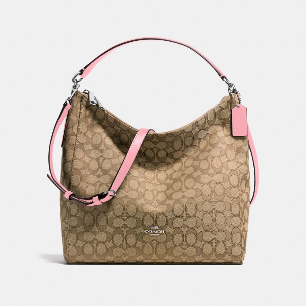 COACH f58327 CELESTE CONVERTIBLE HOBO IN OUTLINE SIGNATURE JACQUARD SILVER/KHAKI/BLUSH