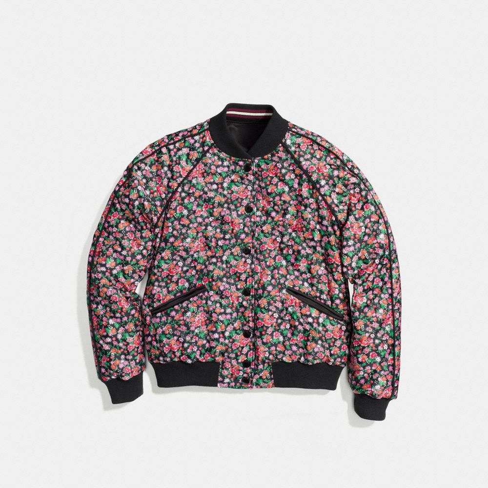 REVERSIBLE FLORAL VARSITY JACKET - BLACK PINK MULTI - COACH F58339