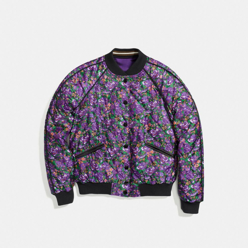 REVERSIBLE FLORAL VARSITY JACKET - PURPLE VIOLET MULTI - COACH F58339