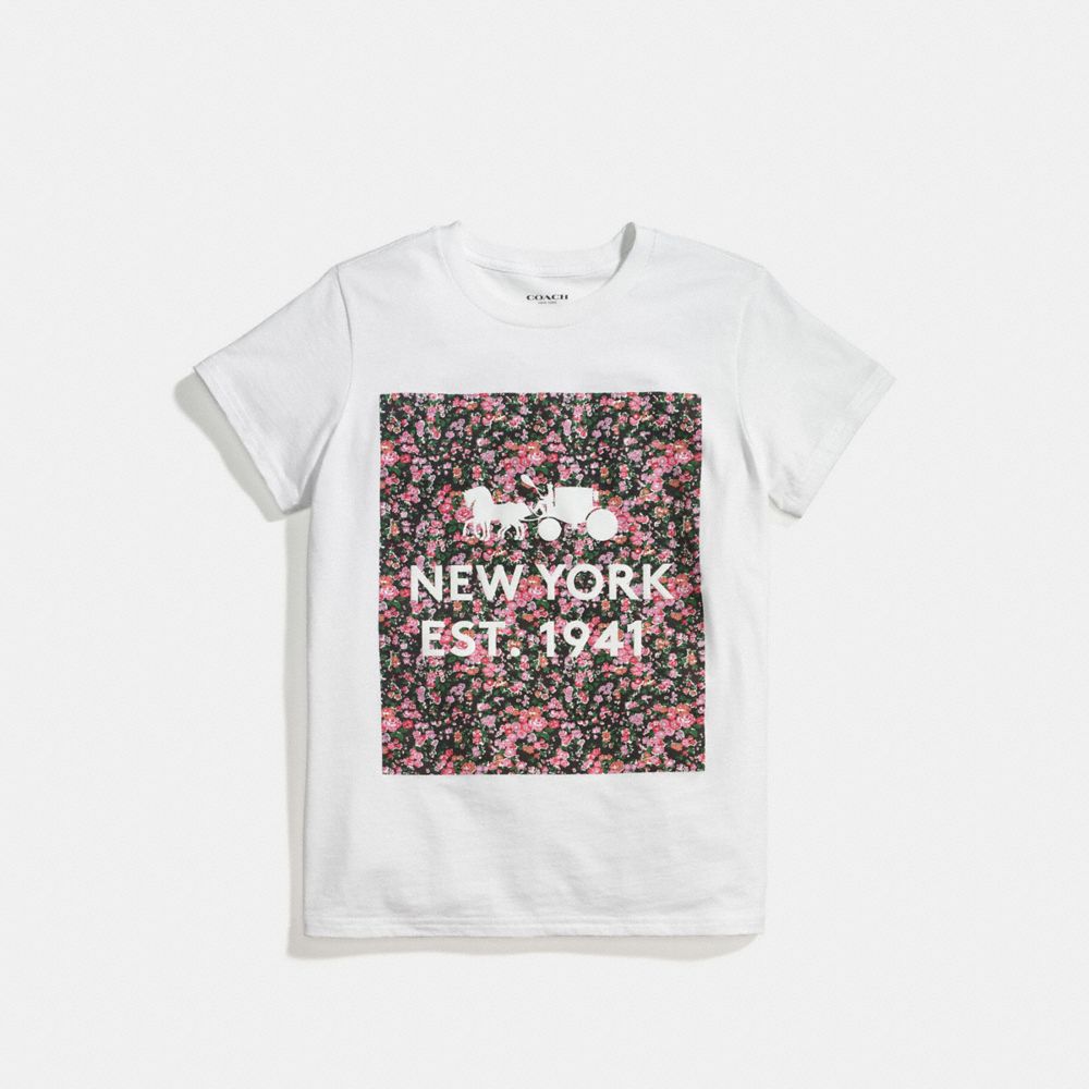 COACH FLORAL T-SHIRT - WHITE PINK MULTI - f58343