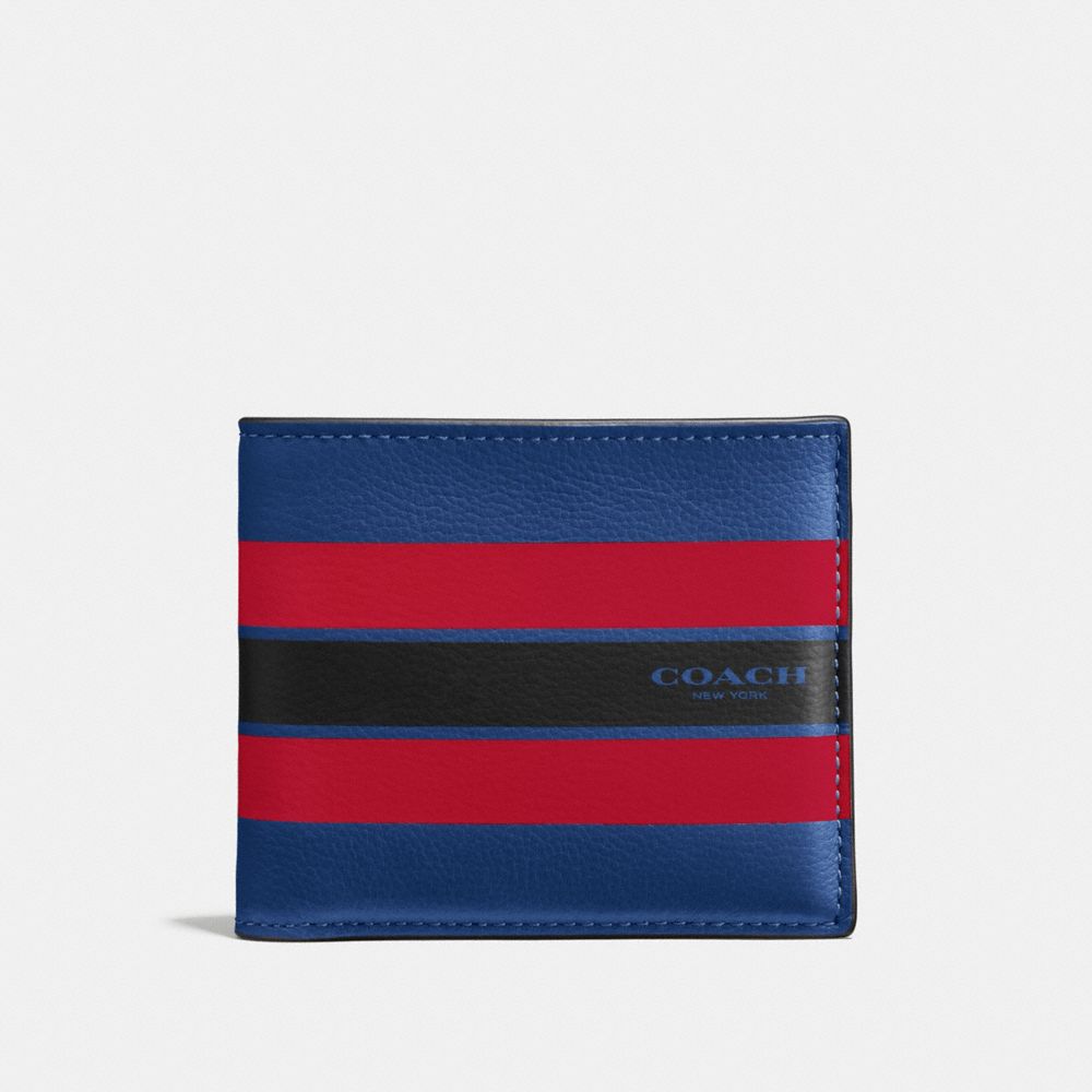 COACH F58349 Double Billfold Wallet In Varsity Leather INDIGO/BRIGHT RED