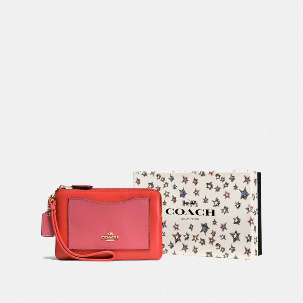 COACH F58364 BOXED SMALL WRISTLET IN COLORBLOCK LI/DEEP CORAL PEONY