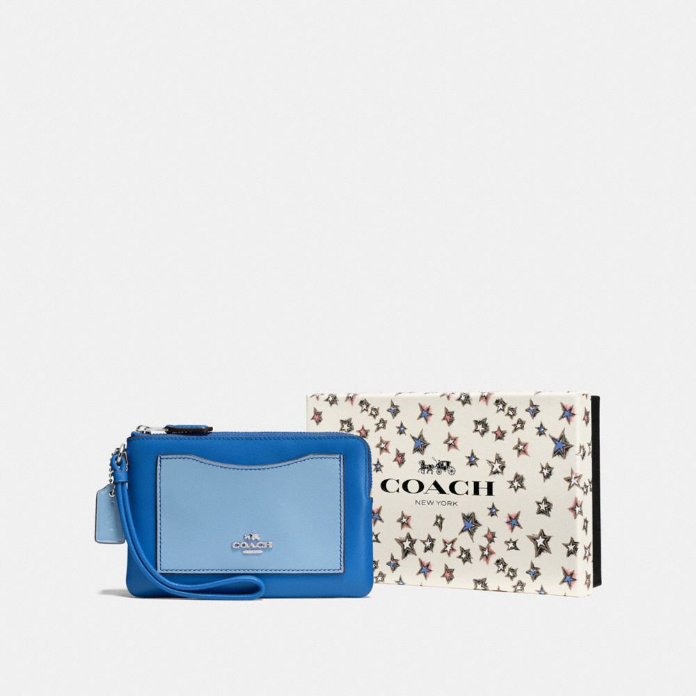 COACH F58364 BOXED SMALL WRISTLET IN COLORBLOCK SV/LAPIS-CORNFLOWER