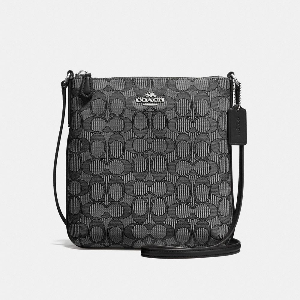 COACH NORTH/SOUTH CROSSBODY IN OUTLINE SIGNATURE JACQUARD - SILVER/BLACK SMOKE/BLACK - F58421