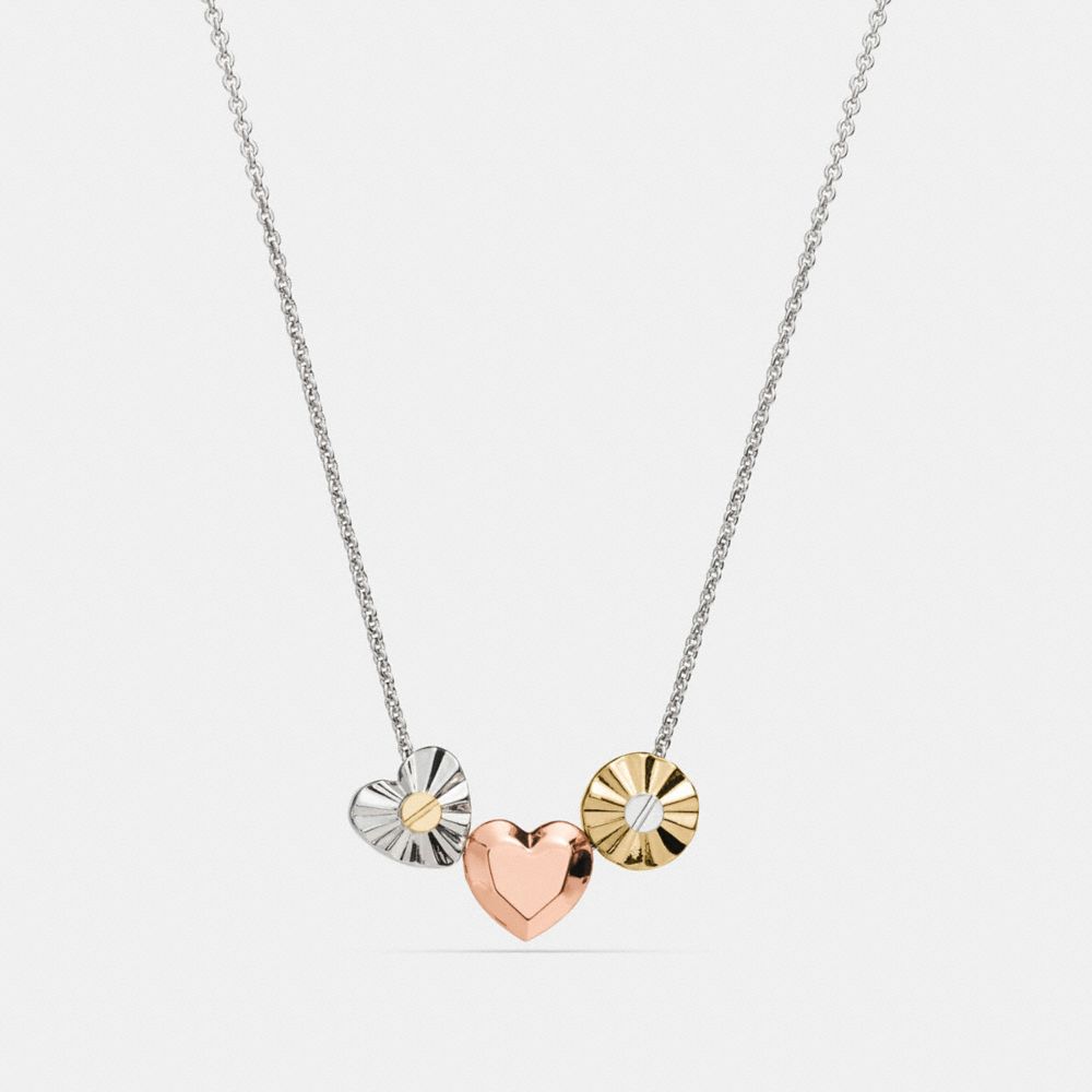 COACH F58464 Short Daisy Rivet Heart Locket Necklace SILVER/MULTICOLOR