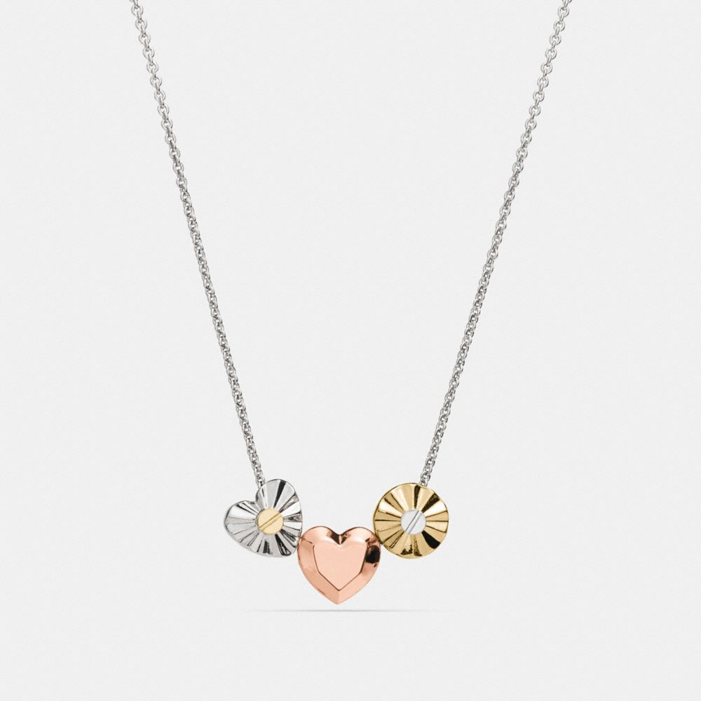 COACH f58464 SHORT DAISY RIVET HEART LOCKET NECKLACE SILVER/MULTICOLOR