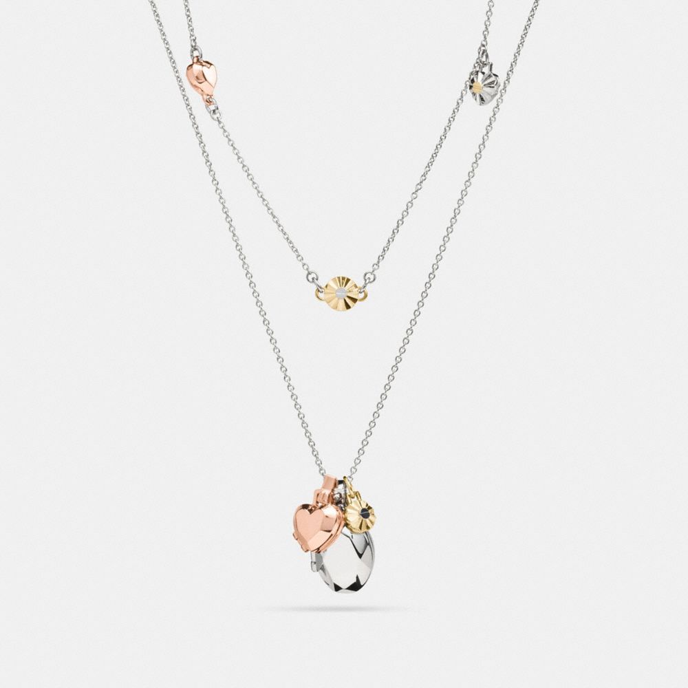 DAISY RIVET HEART LOCKET LAYERED NECKLACE - MULTICOLOR/SILVER - COACH F58469