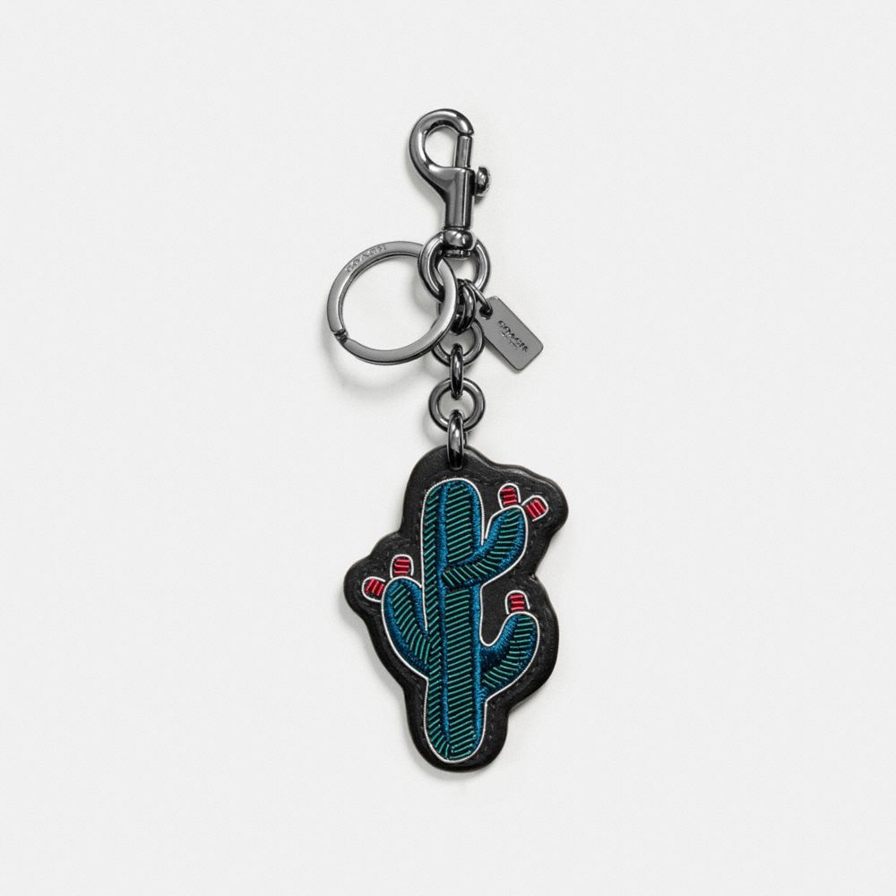 COACH EMBROIDERED CACTUS BAG CHARM - CHALK/TEAL - F58493