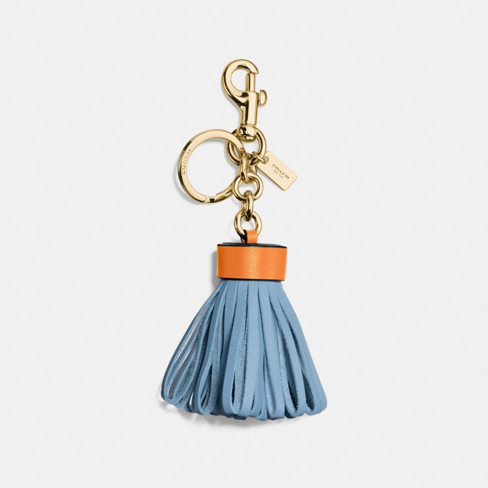 LEATHER TASSEL BAG CHARM - f58505 - GOLD/CORNFLOWER