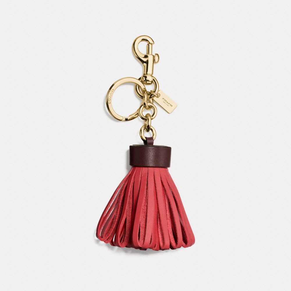 LEATHER TASSEL BAG CHARM - f58505 - GOLD/STRAWBERRY