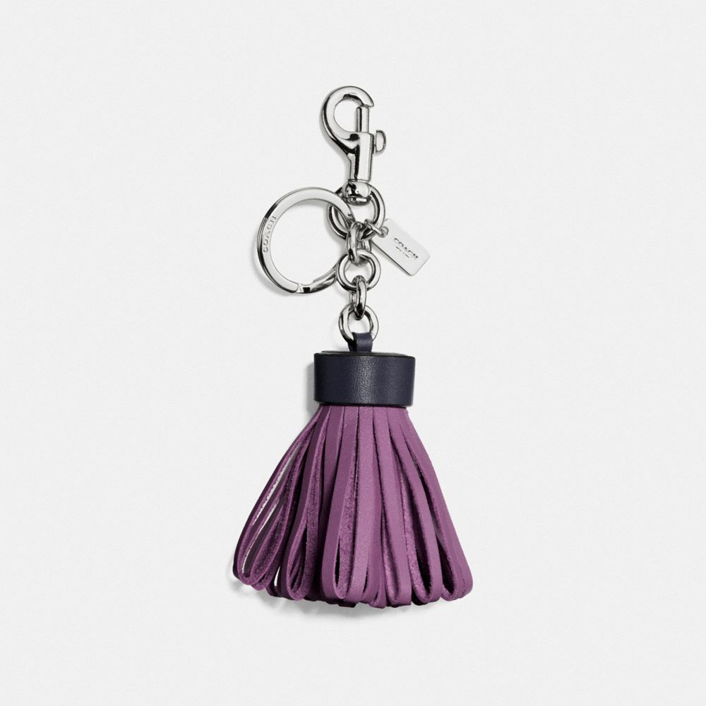 COACH LEATHER TASSEL BAG CHARM - SILVER/MIDNIGHT NAVY - F58505