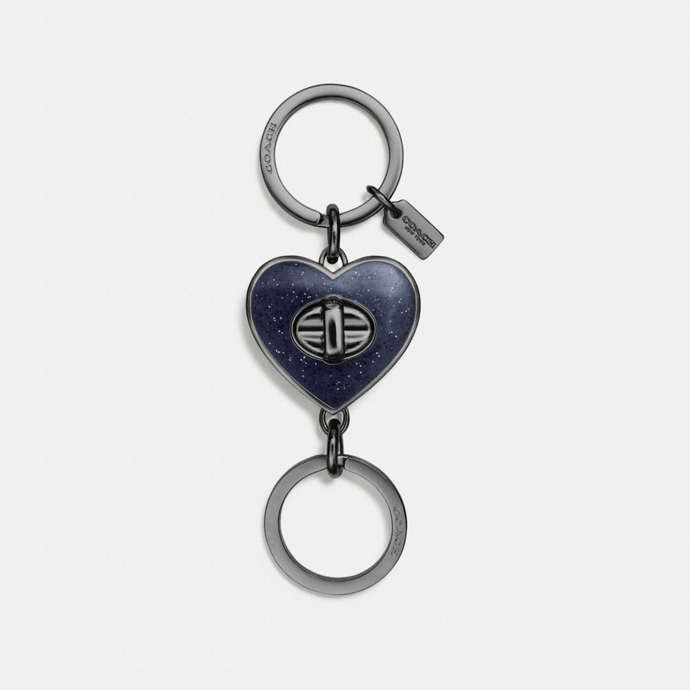 GLITTER ENAMEL TURNLOCK HEART BAG CHARM - COACH f58512 - DARK GUNMETAL/BLACK