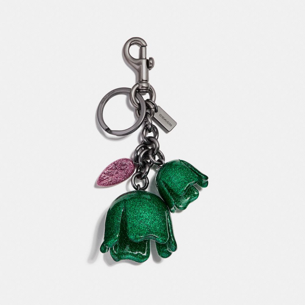 COACH GLITTER TEA ROSE BAG CHARM - BLACK/KELLY GREEN - f58514