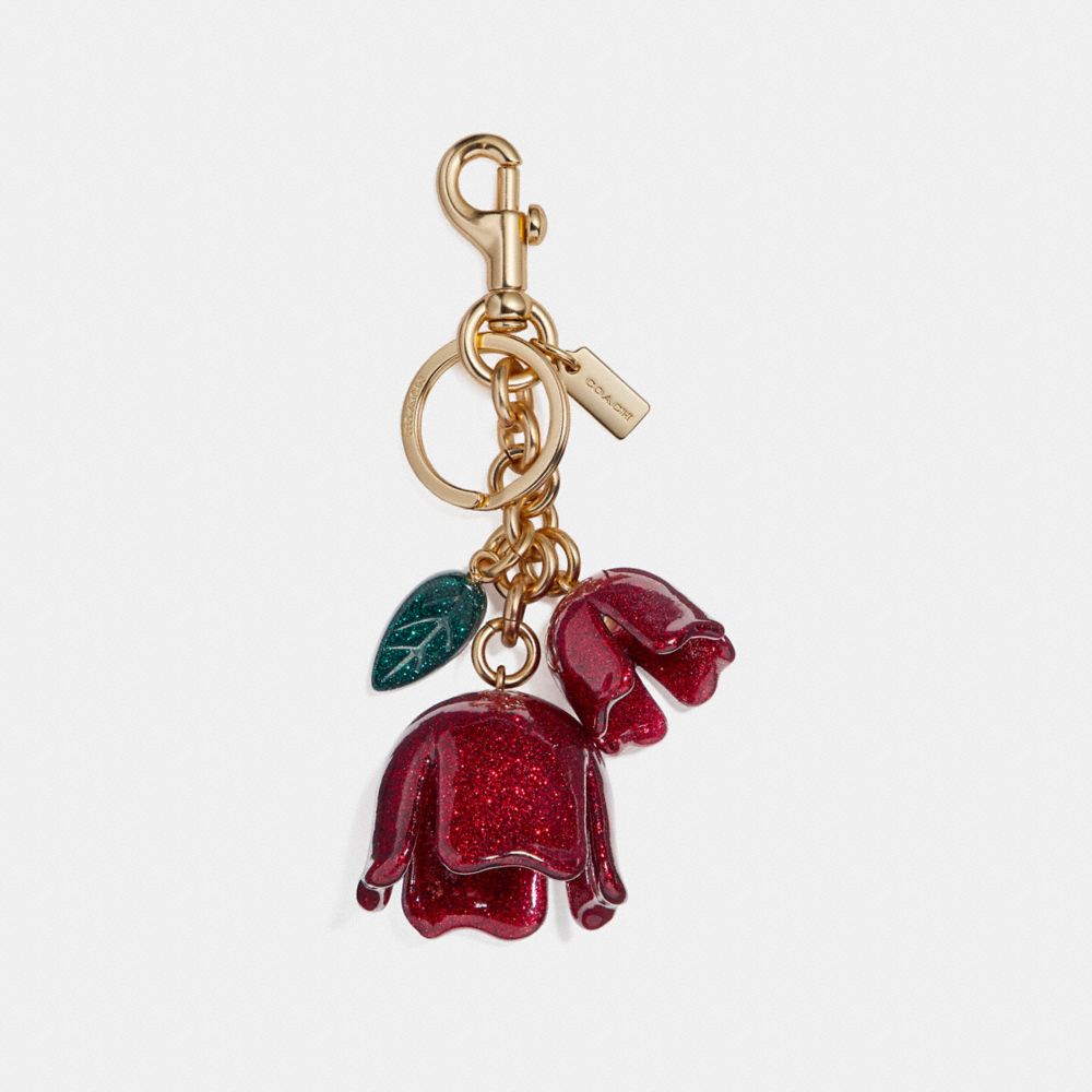 COACH F58514 GLITTER TEA ROSE BAG CHARM GOLD/POPPY